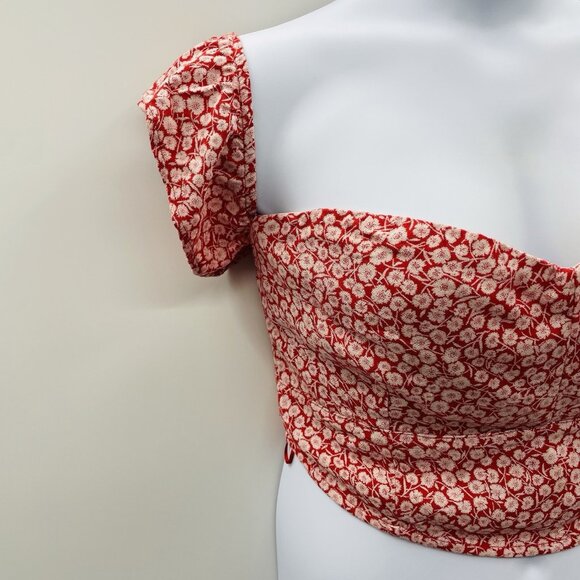 Abercrombie & Fitch Womens Size XL Floral Off the Shoulder Crop Top in Red 2585 - Picture 3 of 8